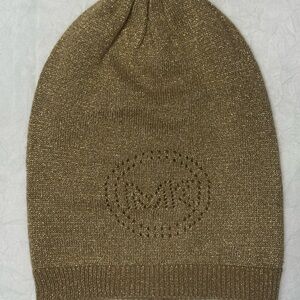 Gold Metallic Beanie with Perforated “MK” Micael Kors Logo